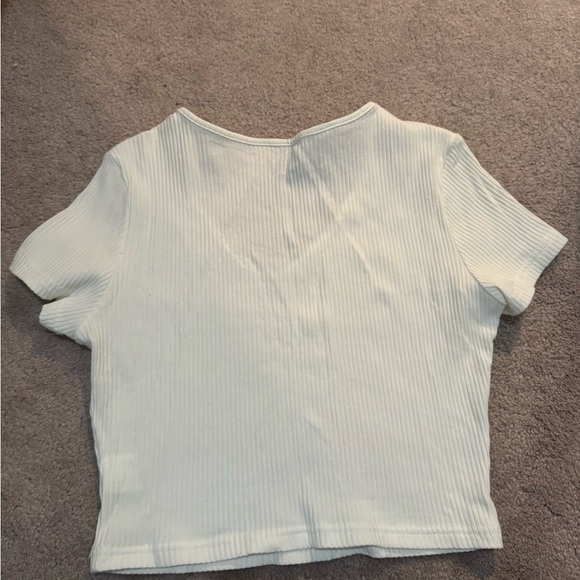 Zara White Ribbed V-Neck Crop Top - Picture 3 of 3